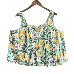Ava & Vic 2x Lemon Print Sleeveless Linen Top Summer Resort Beach Fairy